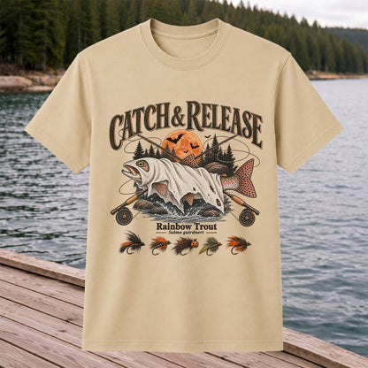 Catch & Release Rainbow Trout Halloween Fly Fishing T-Shirt