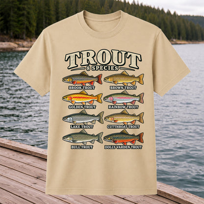 Trout 8 Species Vintage Fish Chart Graphic T-Shirt