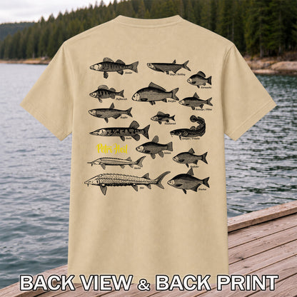 German Freshwater Fish Species Chart Fishing Graphic T-Shirt | Back Print