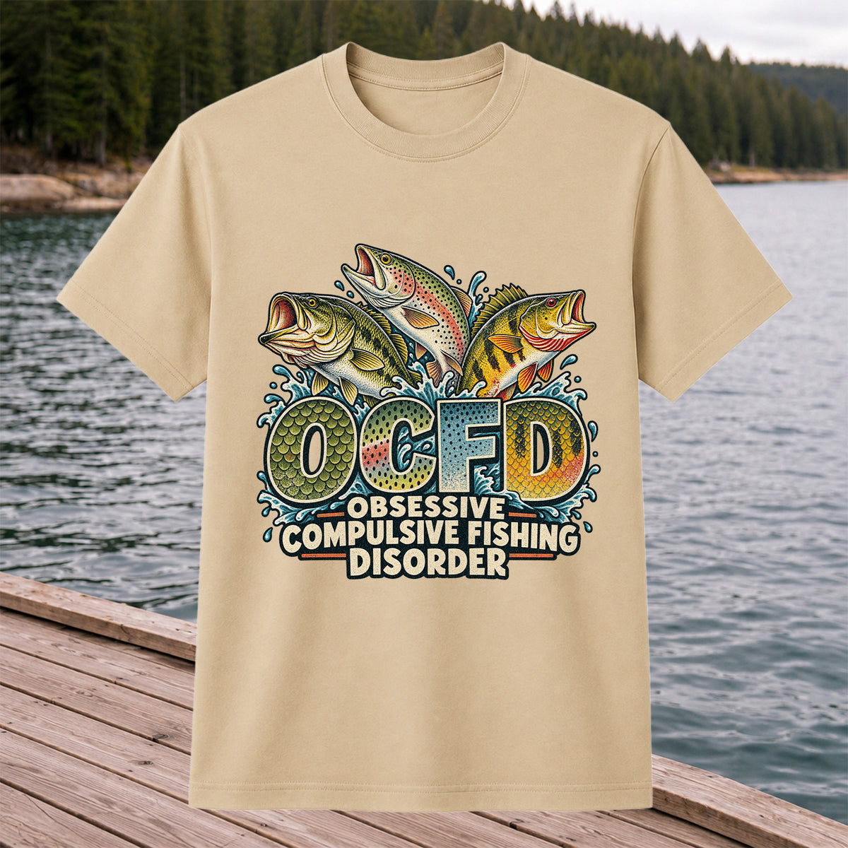 OCFD Obsessive Compulsive Fishing Disorder Bass and Trout T-Shirt