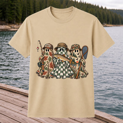 Autumn Ghost Trio with Brown Trout Halloween Fishing T-Shirt