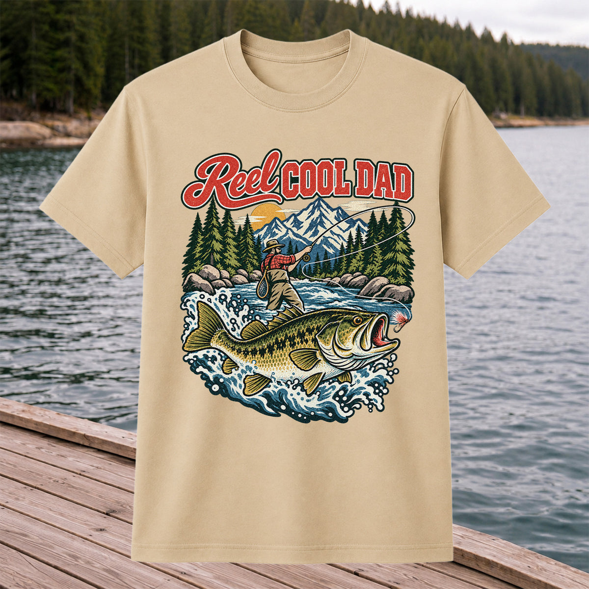 Reel Cool Dad Largemouth Bass Fishing Graphic T-Shirt