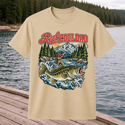 Reel Cool Dad Largemouth Bass Fishing Graphic T-Shirt