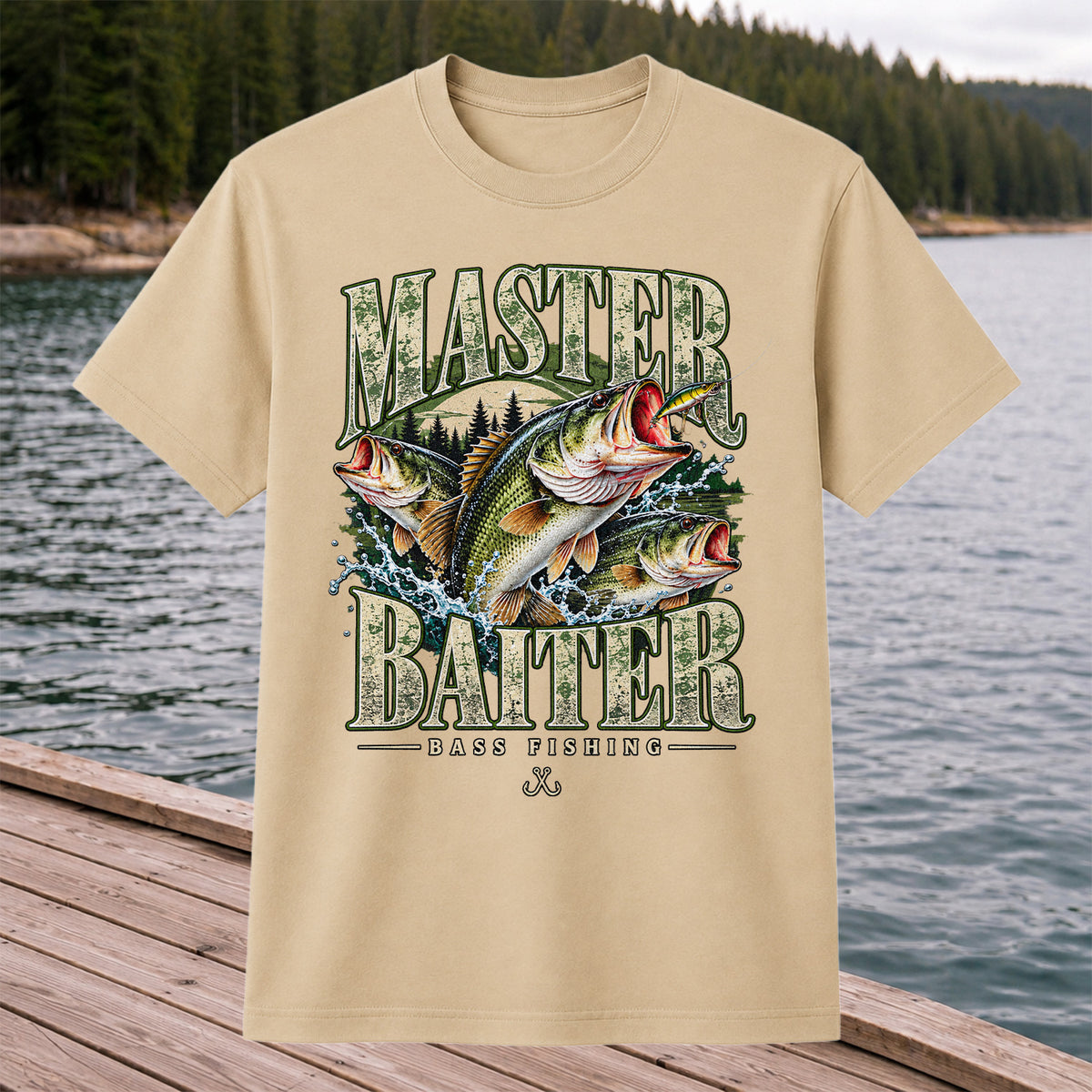 Master Baiter Bass Fishing Funny Vintage Graphic T-Shirt