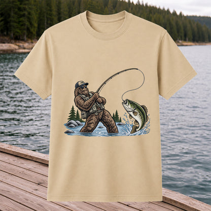 Bear Catching Bass Fishing Graphic T-Shirt