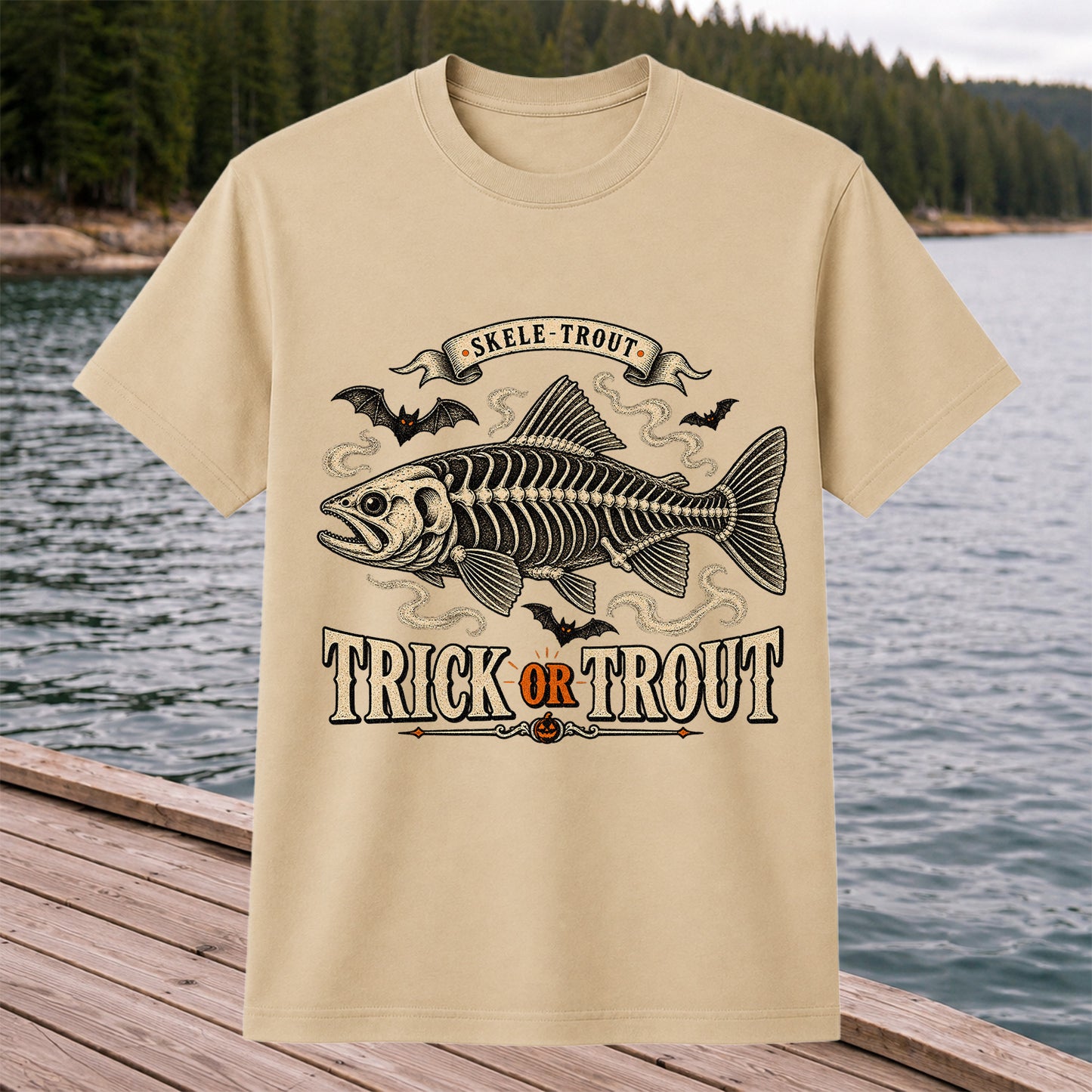 Skele-Trout Trick or Trout Halloween Fishing T-Shirt