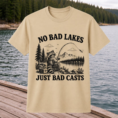 No Bad Lakes Just Bad Casts Raccoon Fishing T-Shirt