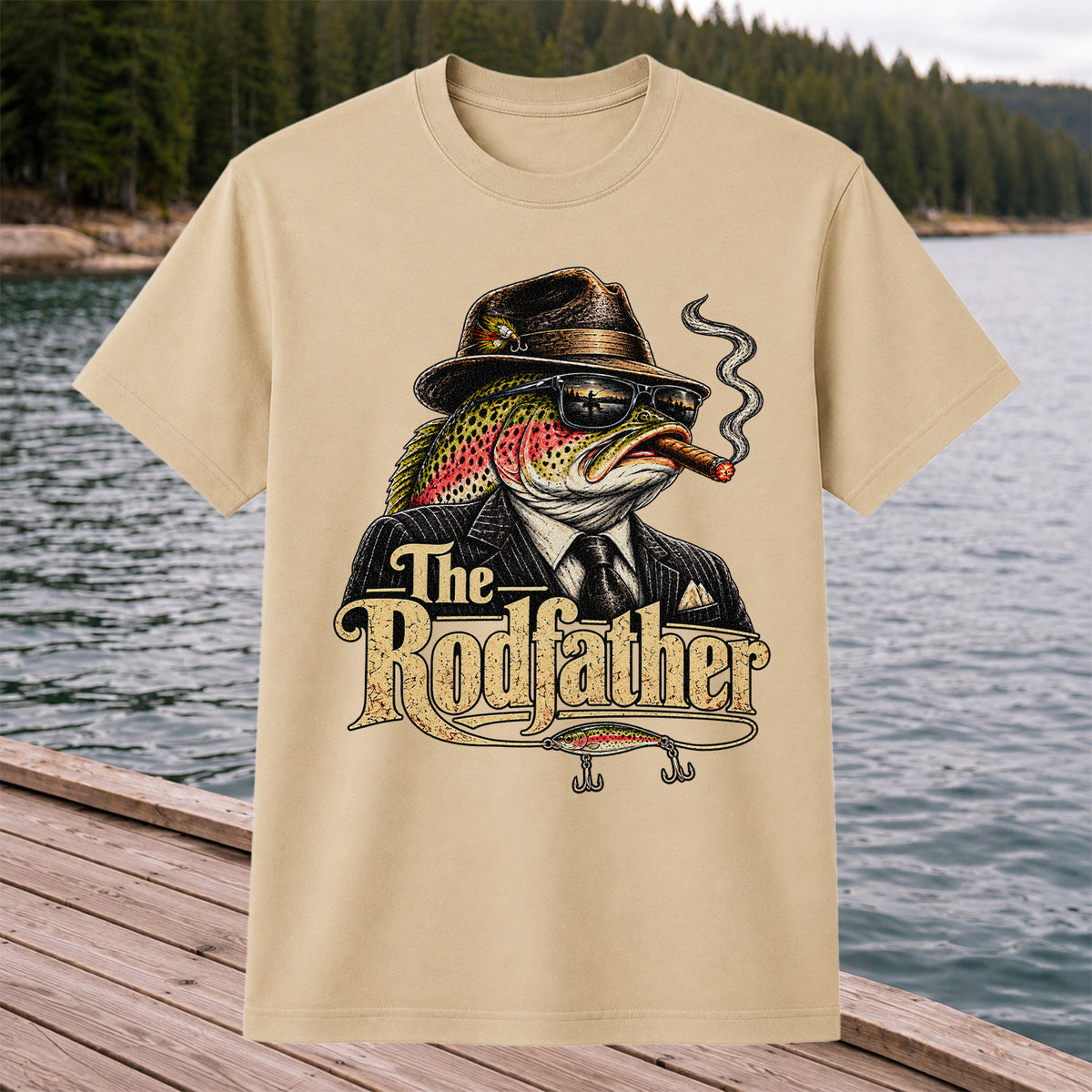 The Rodfather Rainbow Trout Gangster Funny Fishing T-Shirt