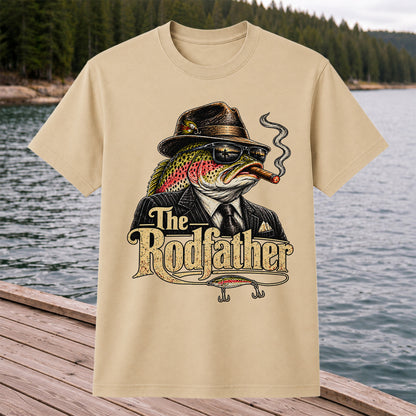 The Rodfather Rainbow Trout Gangster Funny Fishing T-Shirt