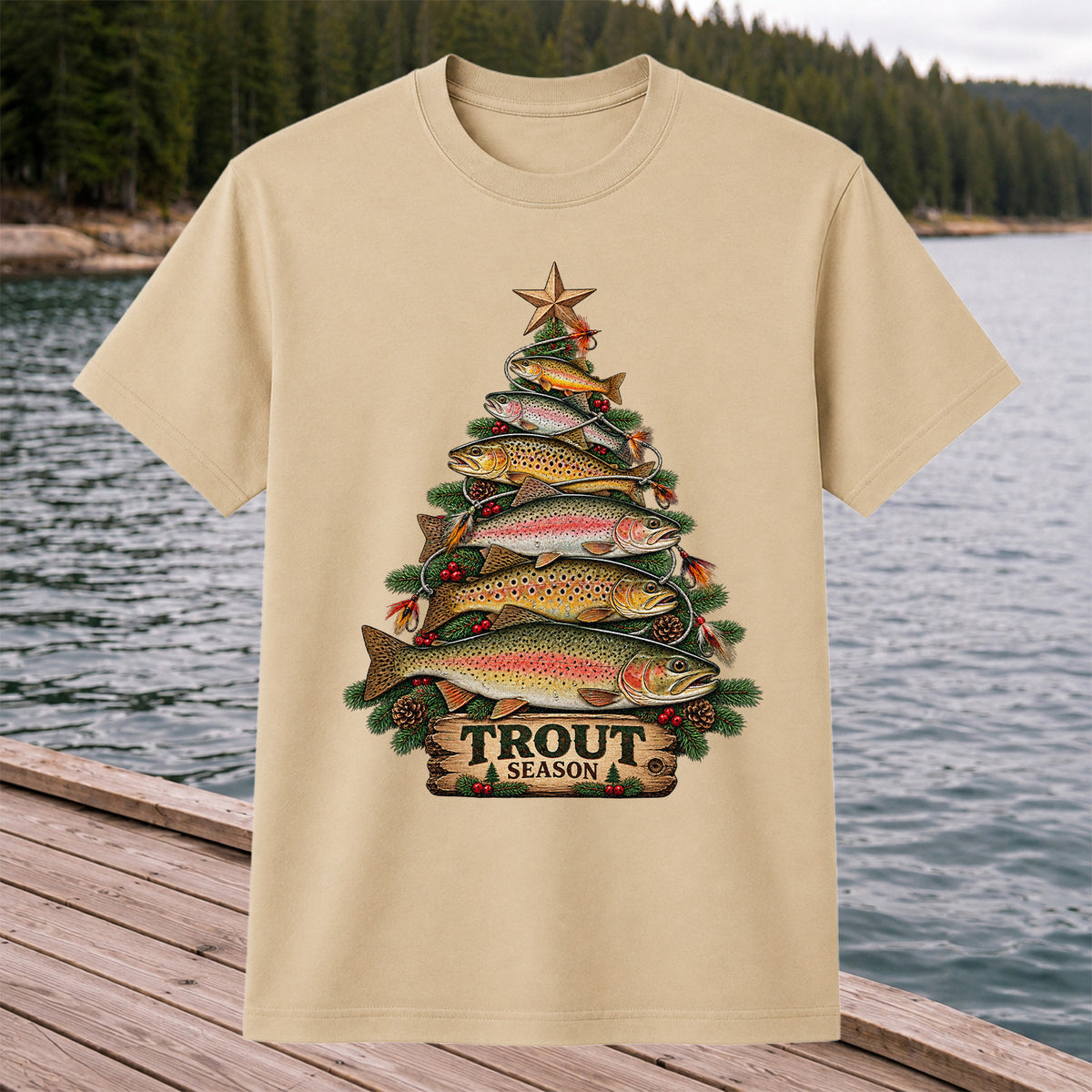 Trout Season Fish Christmas Tree Fishing T-Shirt