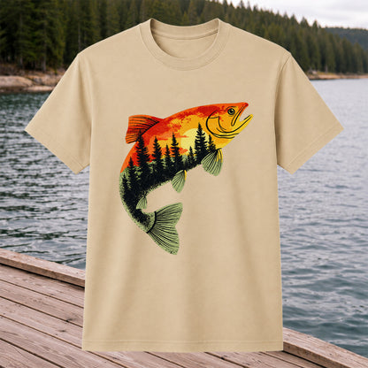 Sunset Forest Trout Fishing Graphic T-Shirt