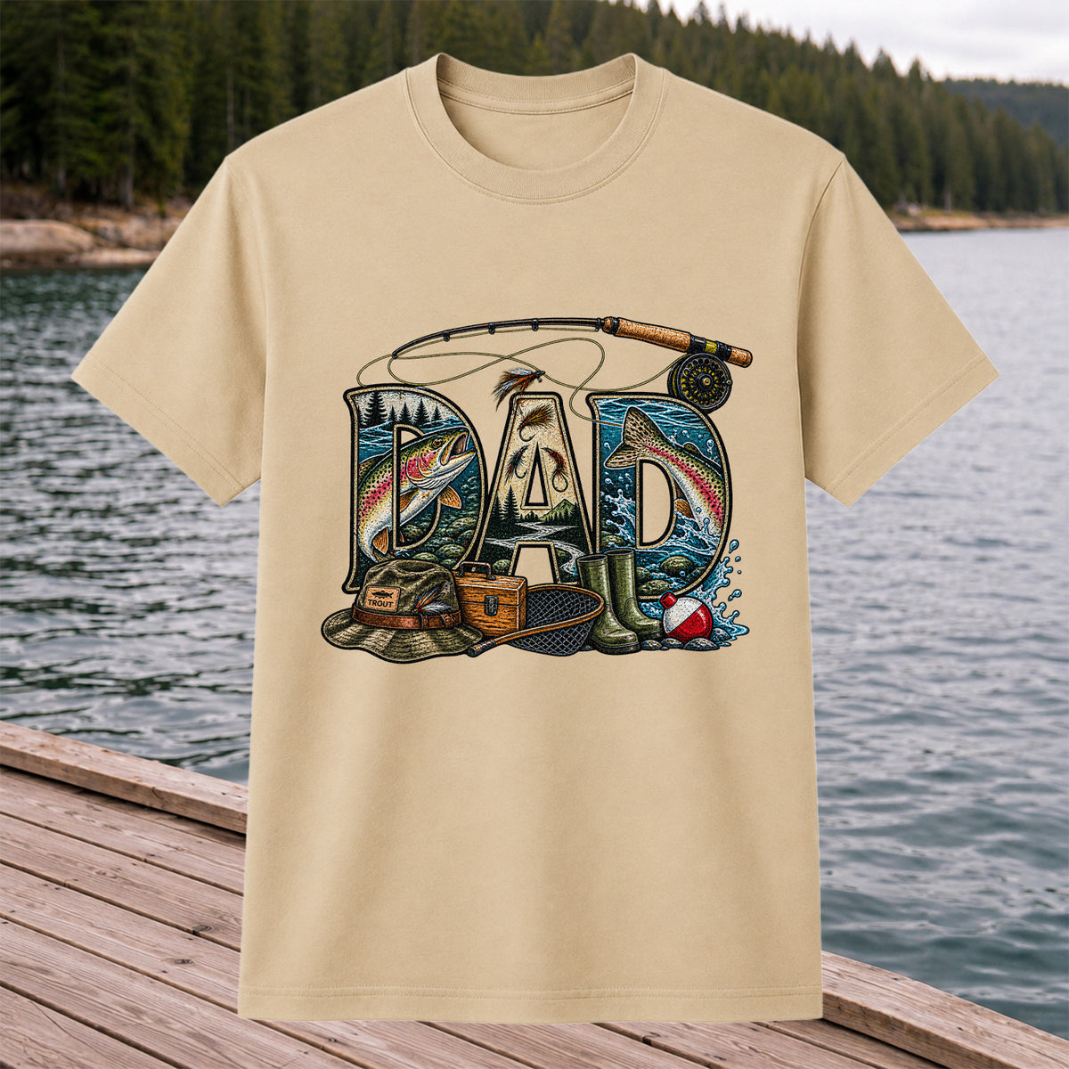 Dad Rainbow Trout Fly Fishing Vintage Graphic T-Shirt