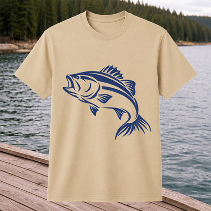 Blue Bass Fishing Line Art Graphic T-Shirt