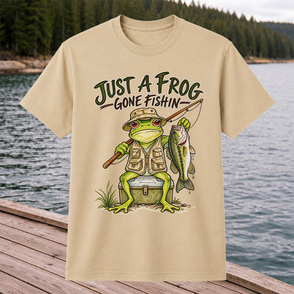 Just a Frog Gone Fishin' Bass Fishing Graphic T-Shirt