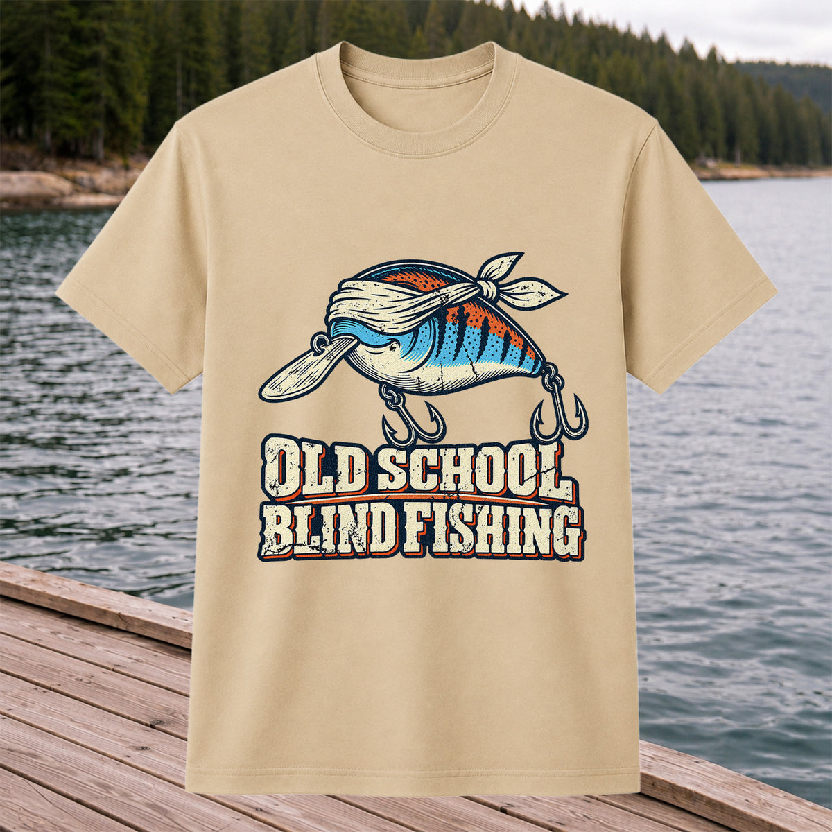 Old School Blind Fishing Blindfolded Lure Graphic T-Shirt