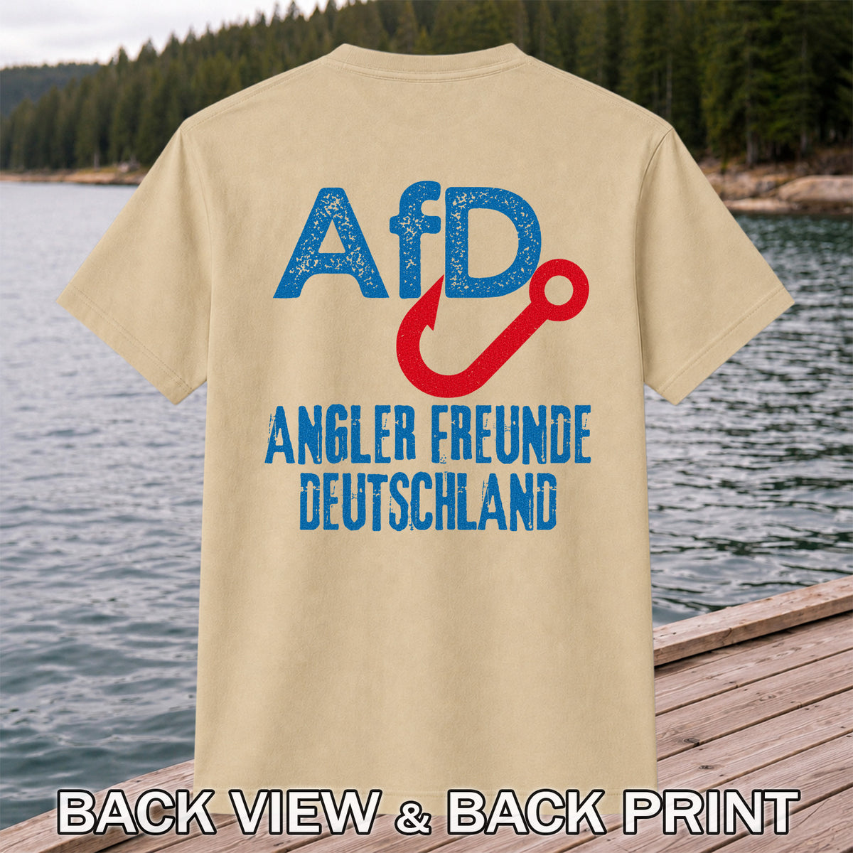 AFD Angler Freunde Deutschland Fishing Hook Graphic T-Shirt | Back Print