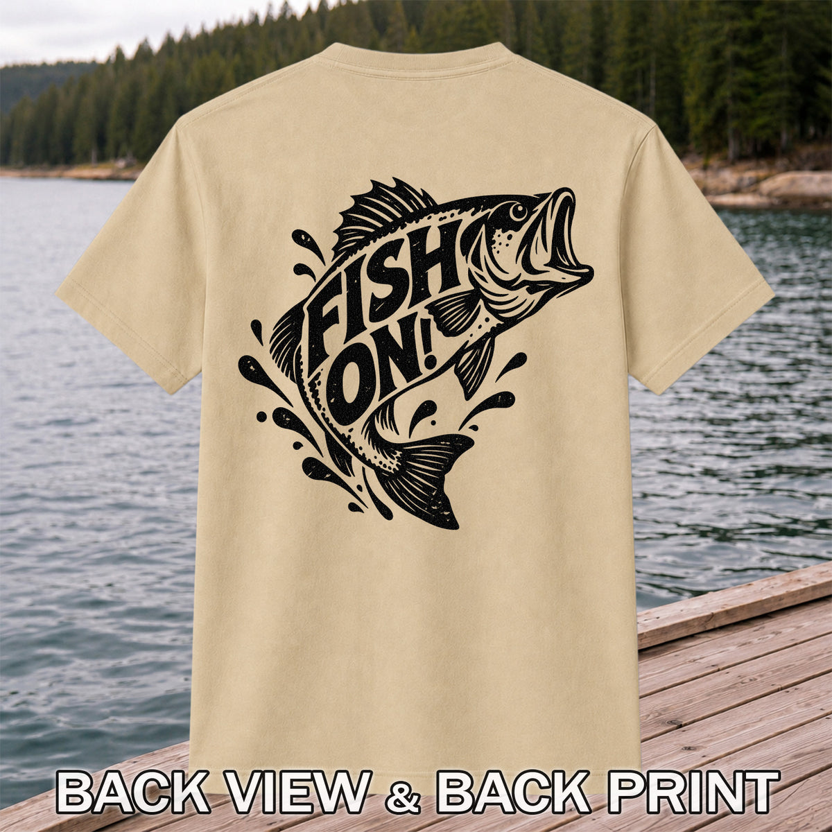 Fish On! Jumping Bass Fishing Distressed Graphic T-Shirt | Back Print