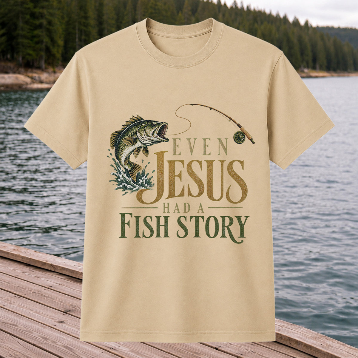 Even Jesus Had a Fish Story Largemouth Bass Fishing T-Shirt