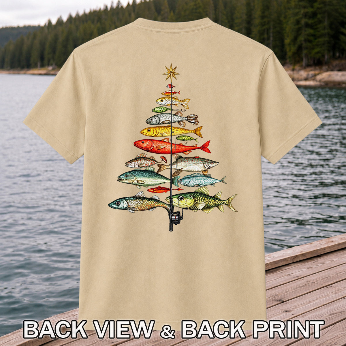 Vintage Fish Collection Fishing Rod Graphic T-Shirt | Back Print