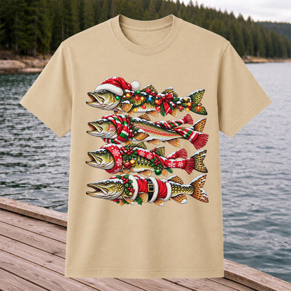 Christmas Trout Fishing Holiday Graphic T-Shirt