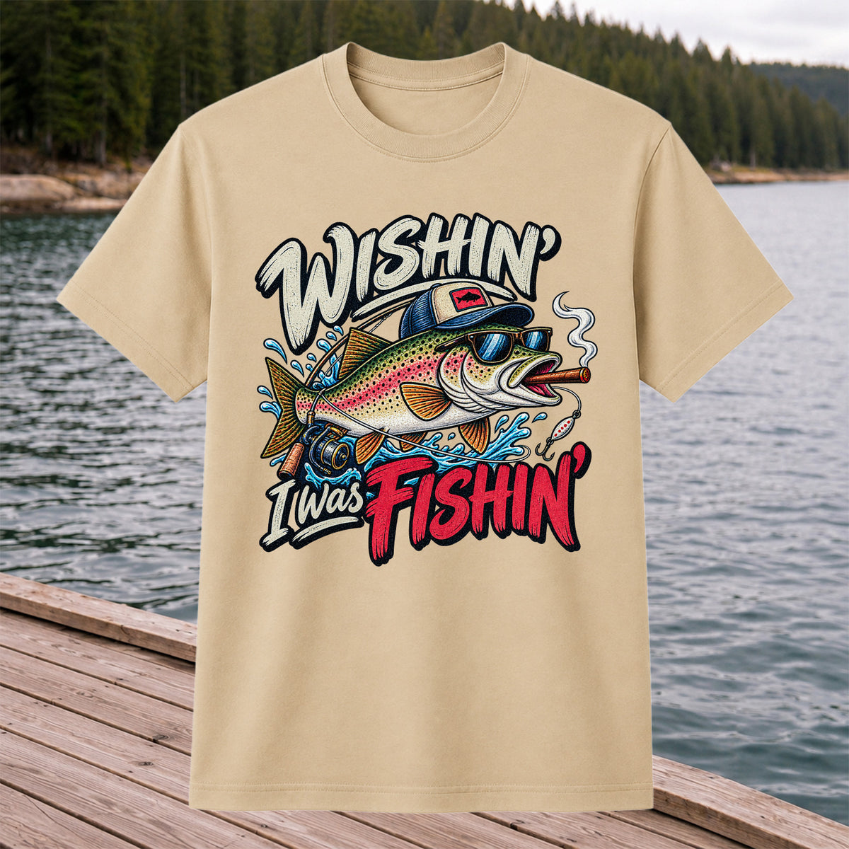 Wishin' I Was Fishin' Funny Rainbow Trout Fishing T-Shirt