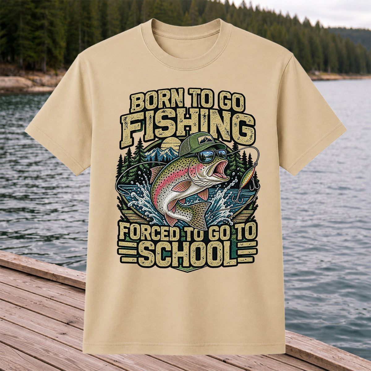 Born to Go Fishing Forced to Go to School Rainbow Trout T-Shirt