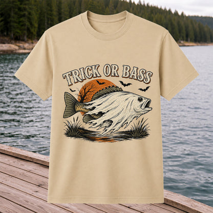 Trick or Bass Halloween Fishing T-Shirt, Vintage Trout Angler Tee