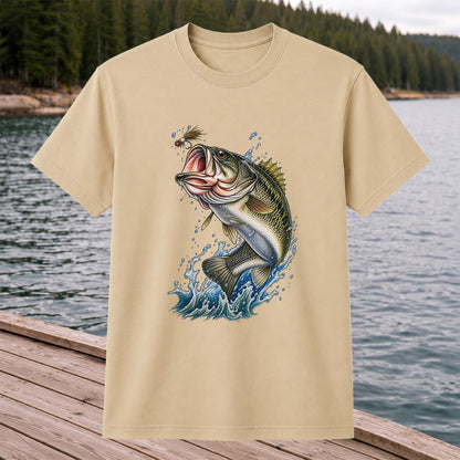Largemouth Bass Leaping for a Fly Fishing Graphic T-Shirt