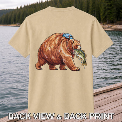 Bear Carrying Bass Fishing Wildlife Graphic T-Shirt | Back Print