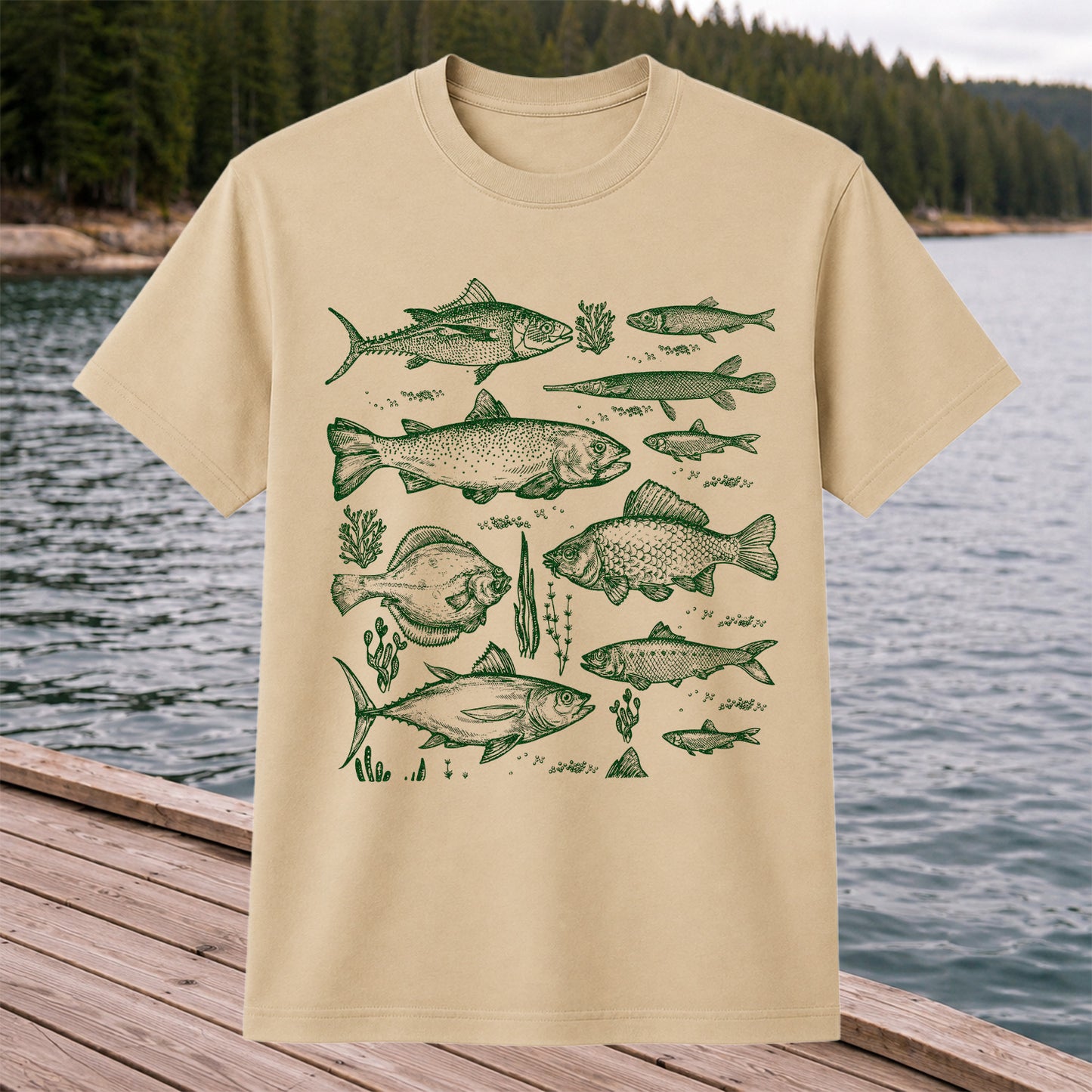 Vintage Freshwater and Saltwater Fish Collection Graphic T-Shirt