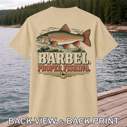 Barbel Proper Fishing Brown Trout Graphic T-Shirt | Back Print