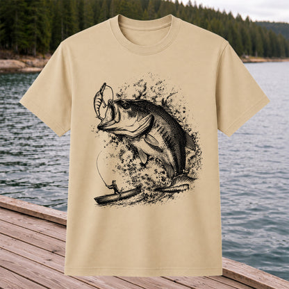 Largemouth Bass Striking Lure from Fishing Boat Graphic T-Shirt