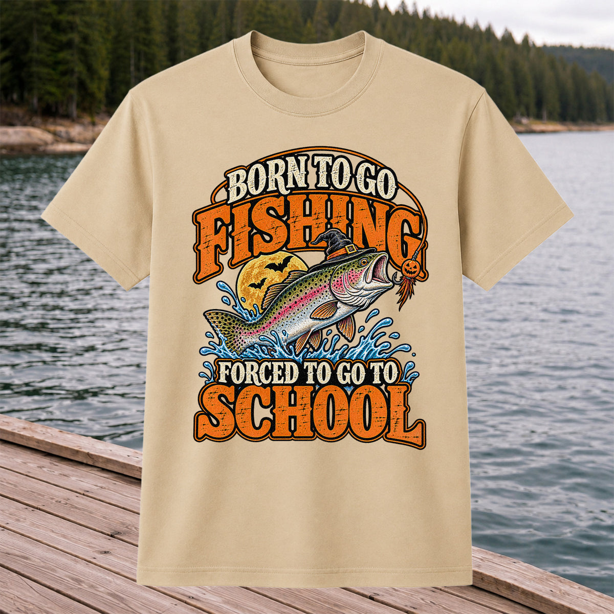 Born to Go Fishing Forced to Go to School Halloween Rainbow Trout T-Shirt