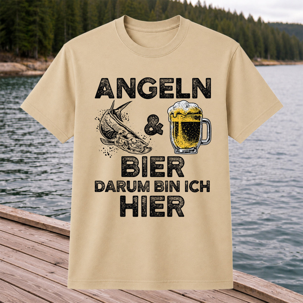 Angeln Und Bier Darum Bin Ich Hier Funny Fishing T-Shirt