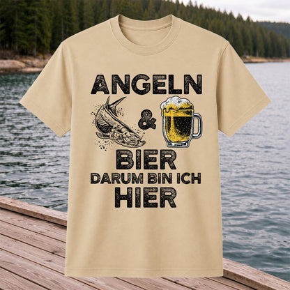 Angeln Und Bier Darum Bin Ich Hier Funny Fishing T-Shirt