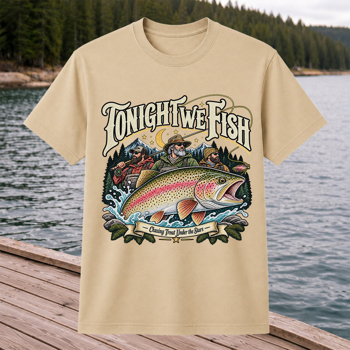 Tonight We Fish Chasing Trout Under the Stars Rainbow Trout Fishing T-Shirt