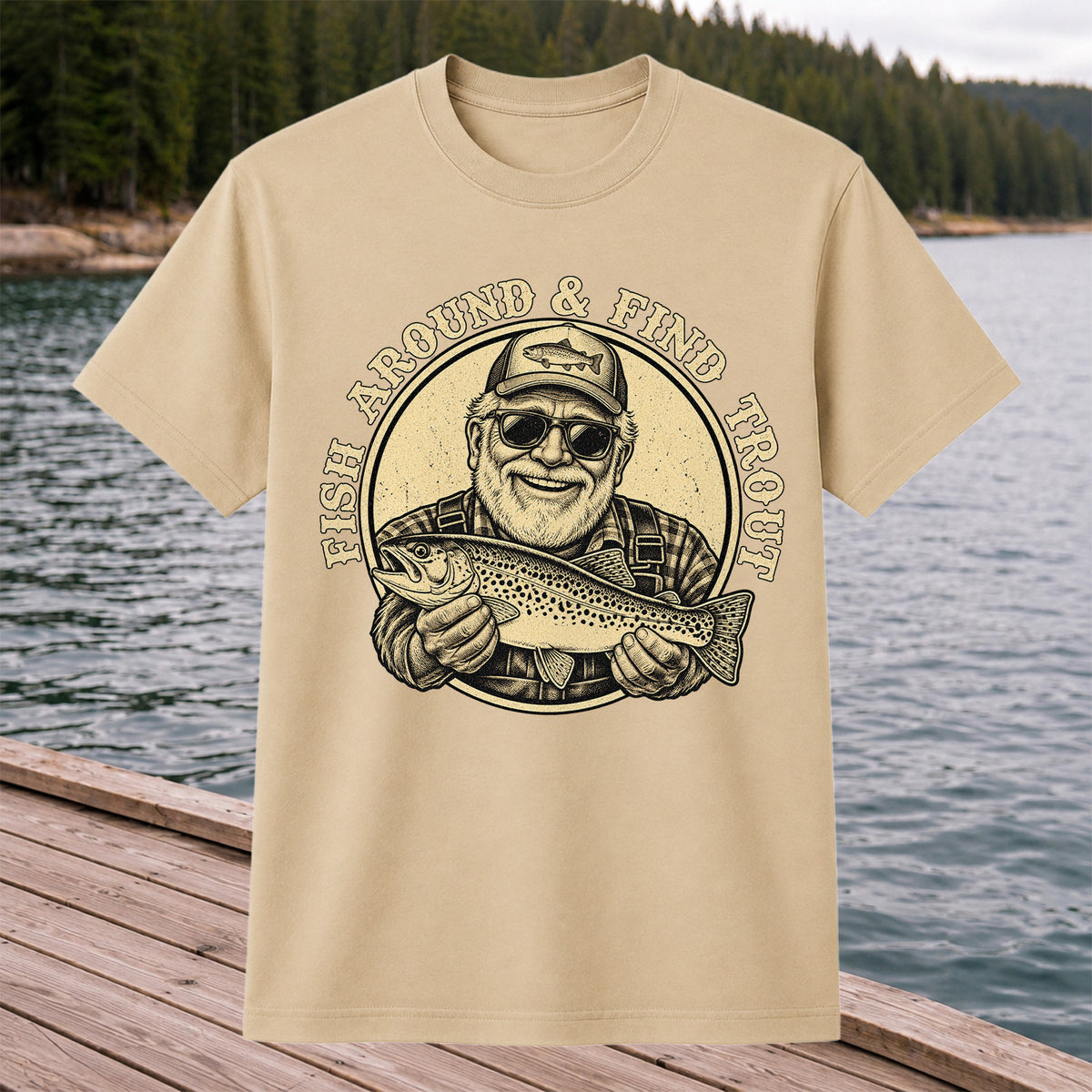 Fish Around & Find Trout Vintage Fisherman Fishing T-Shirt