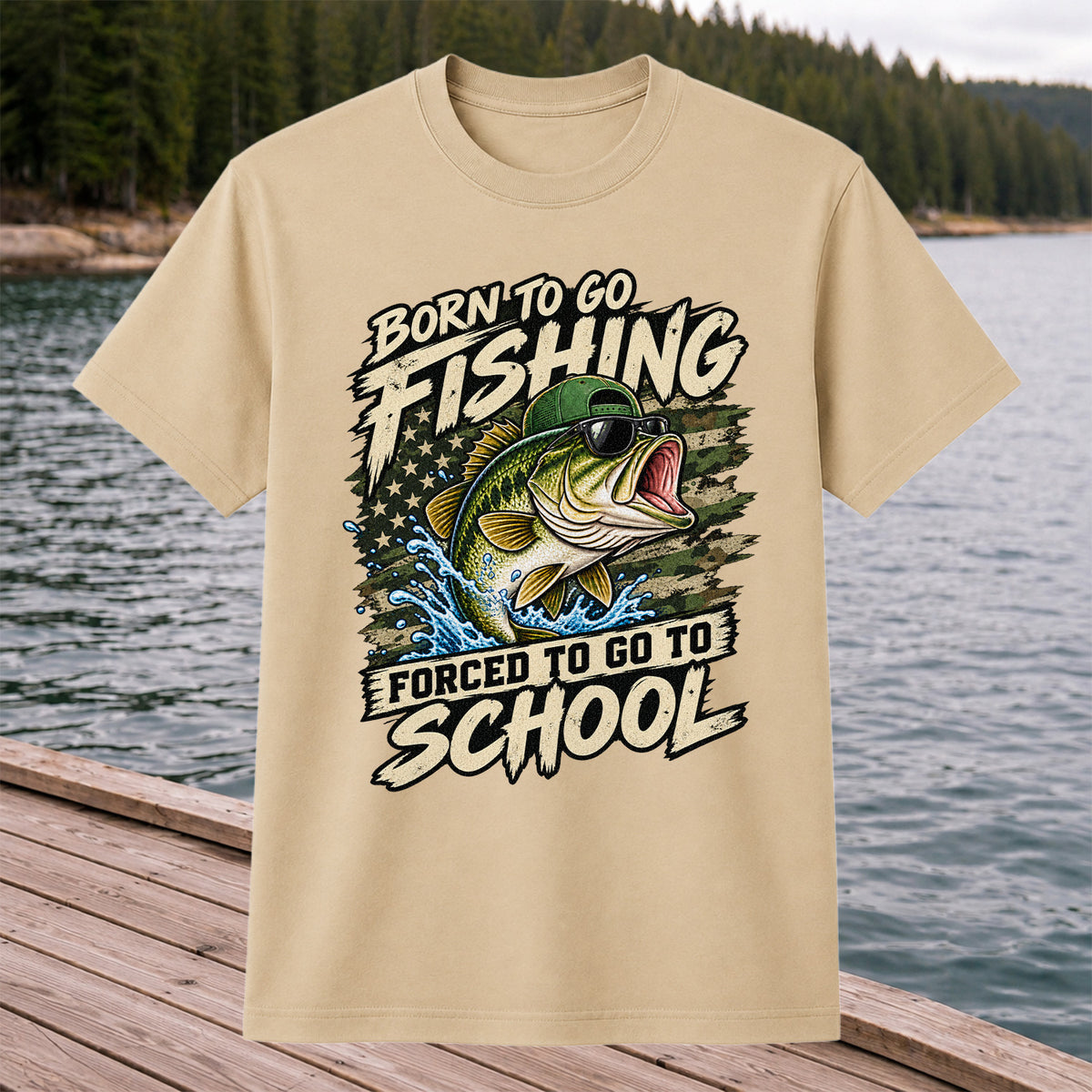 Born to Go Fishing Forced to Go to School Bass Graphic T-Shirt