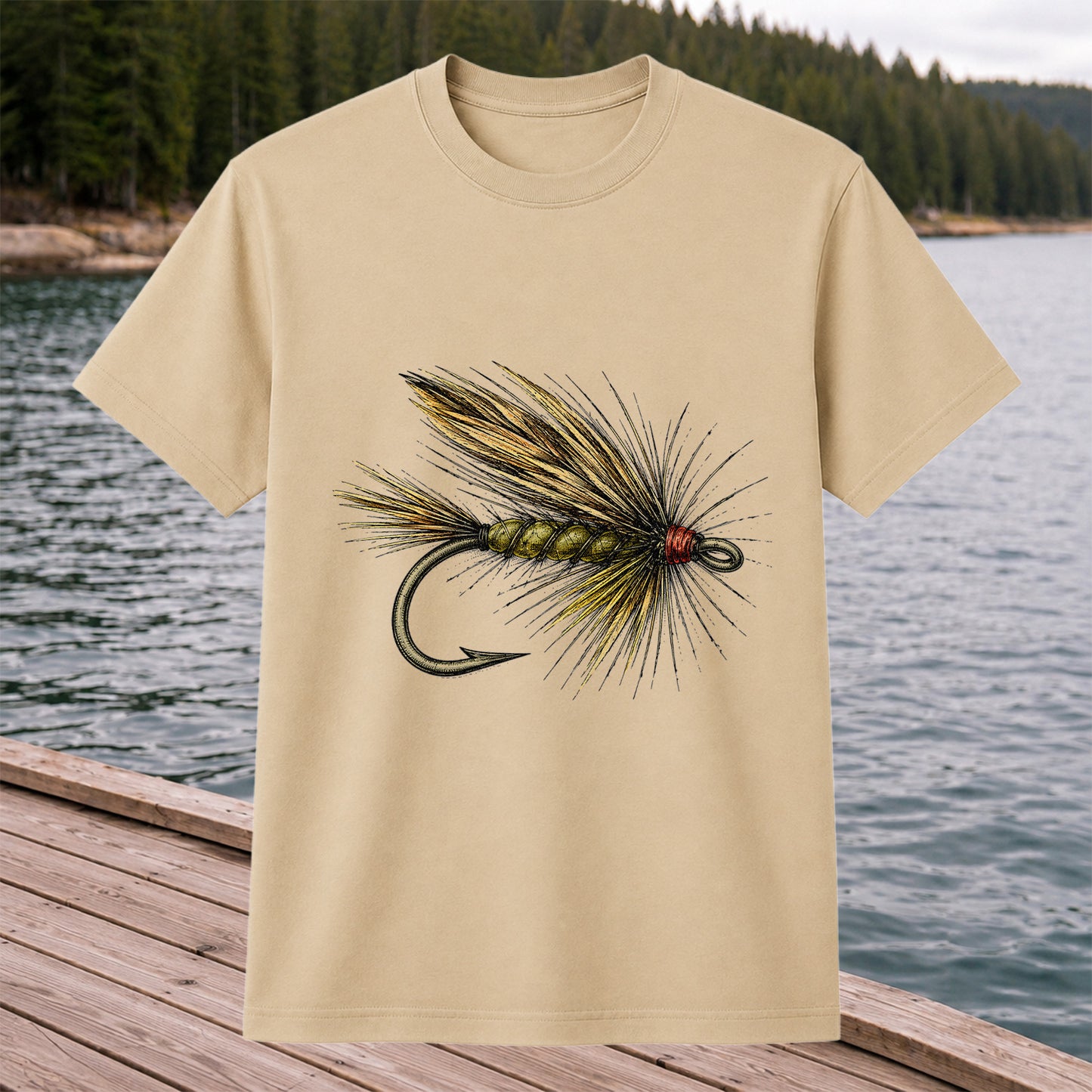Vintage Fly Fishing Lure and Hook Graphic T-Shirt