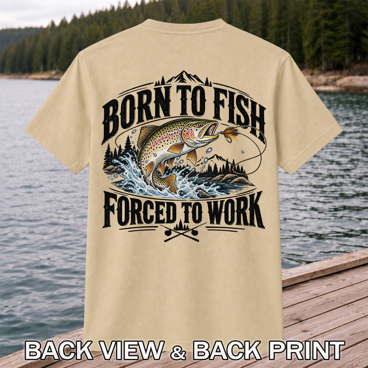 Brown Trout Mountain Lake Fishing Graphic T-Shirt | Back Print