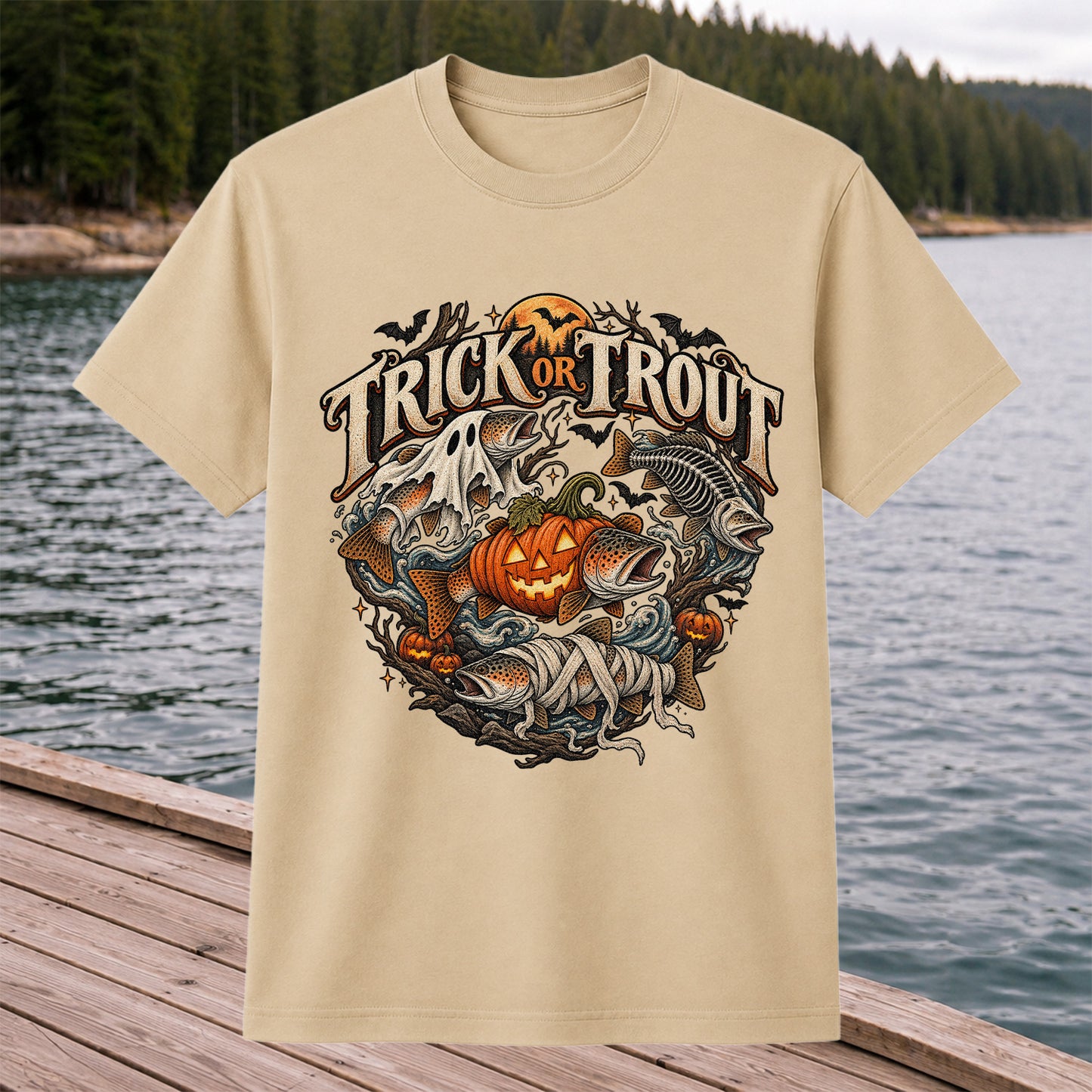 Trick or Trout Haunted Fish Halloween Fishing T-Shirt