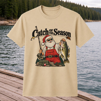 Catch of the Season Santa Bass Fishing Christmas T-Shirt