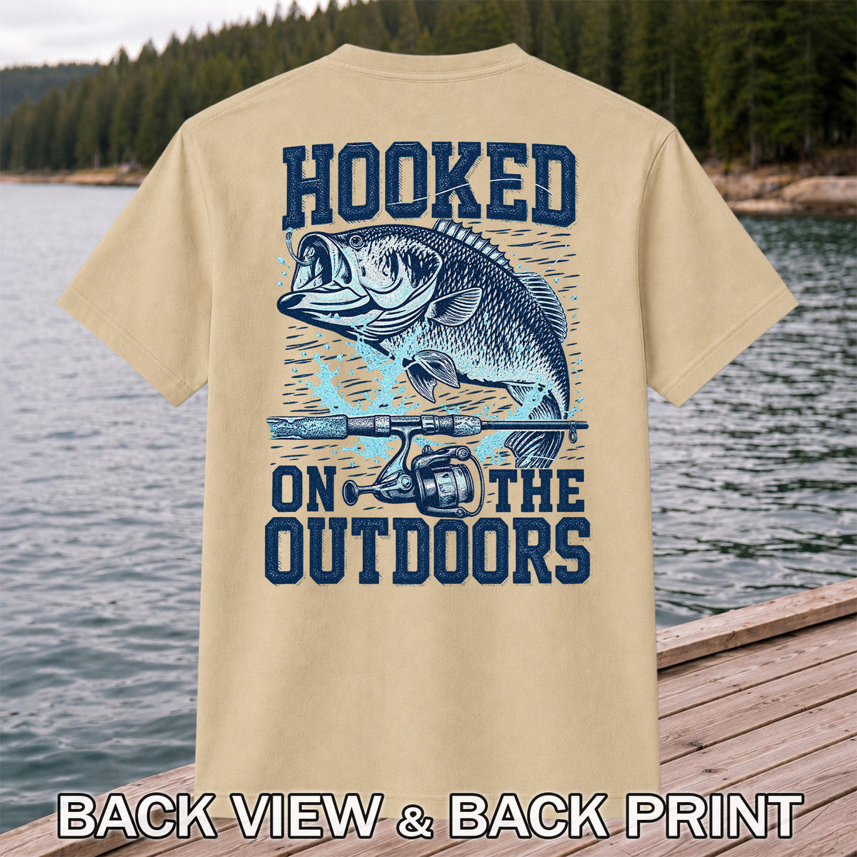 Hooked on the Outdoors Bass Fishing Graphic T-Shirt | Back Print