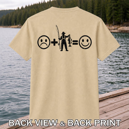 Fishing Turns Sad Face Into Happy Face Graphic T-Shirt | Back Print