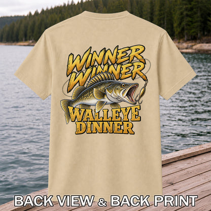 Winner Winner Walleye Dinner Funny Fishing Graphic T-Shirt | Back Print
