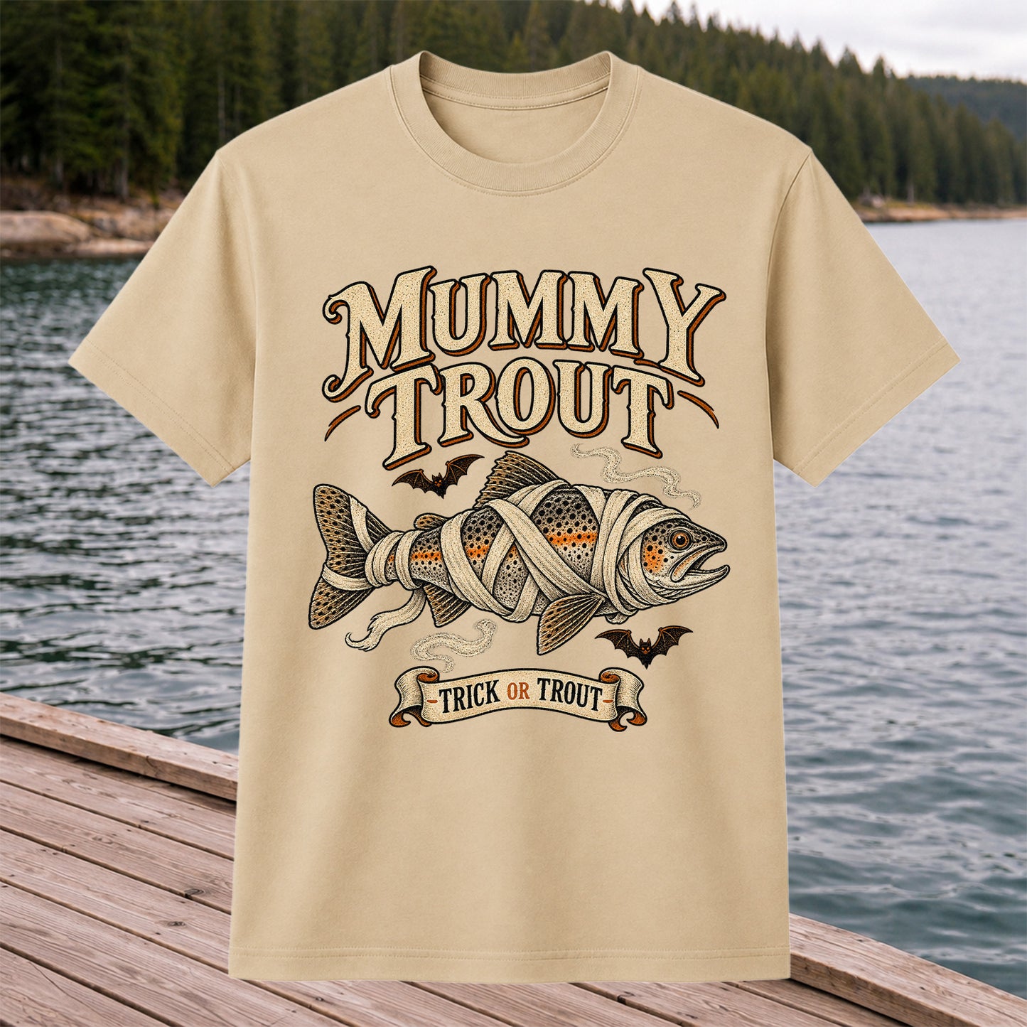 Mummy Trout Trick or Trout Halloween Fishing T-Shirt