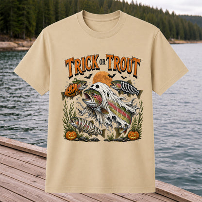 Trick or Trout Halloween T-Shirt Funny Trout Fishing Halloween Tee