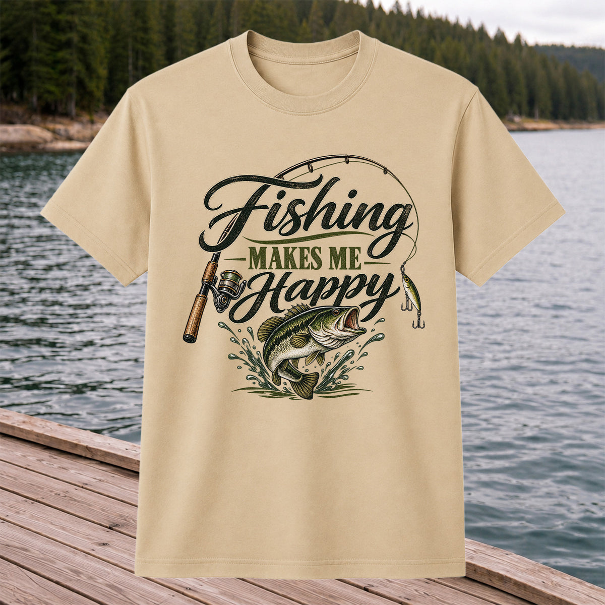 Fishing Makes Me Happy Bass Fishing Graphic T-Shirt