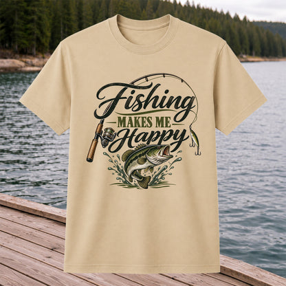 Fishing Makes Me Happy Bass Fishing Graphic T-Shirt