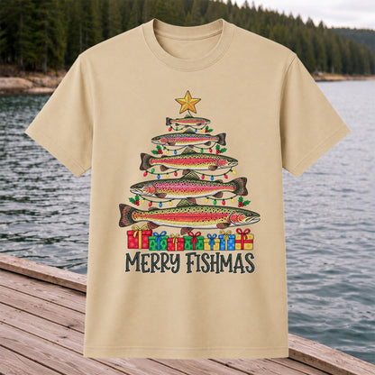 Rainbow Trout Christmas Tree Fishing Graphic T-Shirt